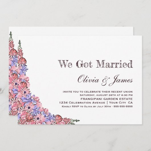 我々ピンク得のフローラ結婚式レセプション 招待状 (正面/裏面)