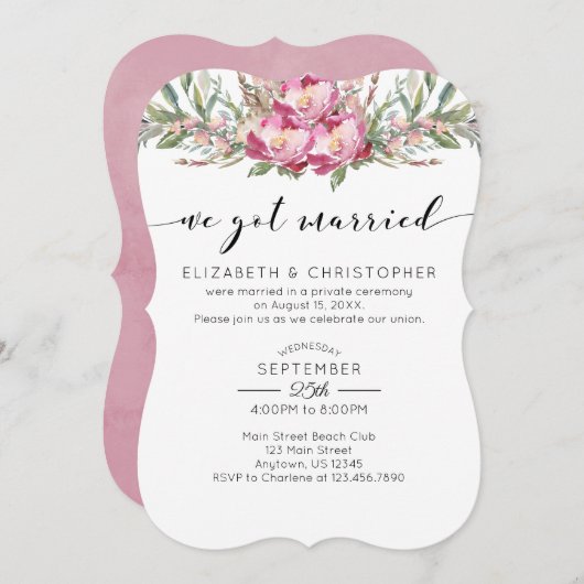 我々ピ得ンク結婚したフローラ結婚の駆け落ち 招待状 (正面/裏面)