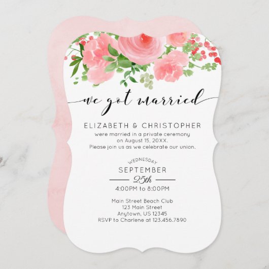 我々ピ得ンク結婚したフローラ結婚の駆け落ち 招待状 (正面/裏面)