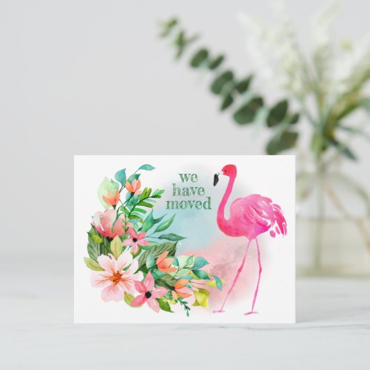 我々フロリダピンクフラミンゴフローラニューホームに移動 案内ポストカード (スタンド正面)