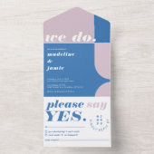 我々ブルーモダン&パーはっきりしたプルレトロ抽象芸術 オールインワン招待状 (内側)