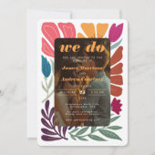 我々ボホシックレトロ写真カラフルフローラルウェディング 招待状 (正面)