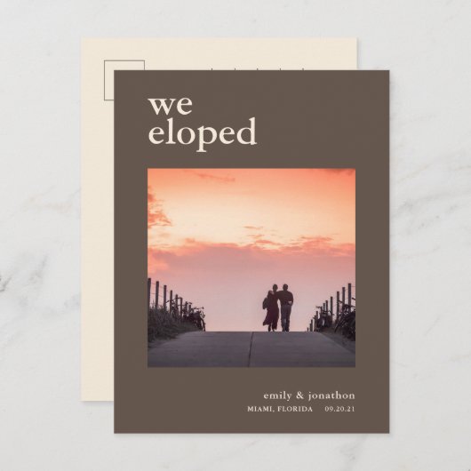 我々ミニマルはAnnouncementフォトブラウンクリーム 案内ポストカード (正面/裏面)