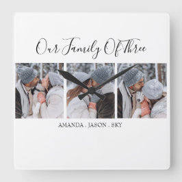 我々モダンの3人家族|写真 スクエア壁時計
