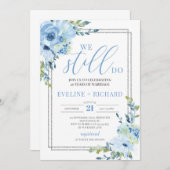 我々モダンはまだ手書きブルーフローラシルバー 招待状 (正面/裏面)