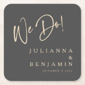 我々モダンはエレガントカスタムブラック結婚ベージュ スクエアペーパーコースター (正面)