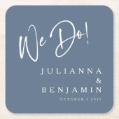 我々モダンはエレガントカスタム石板ブ結婚ルー スクエアペーパーコースター (正面)