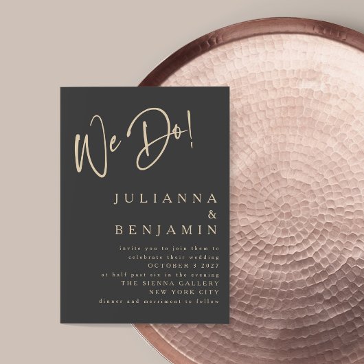 我々モダンはエレガント石板ブラック結婚ベージュ 招待状