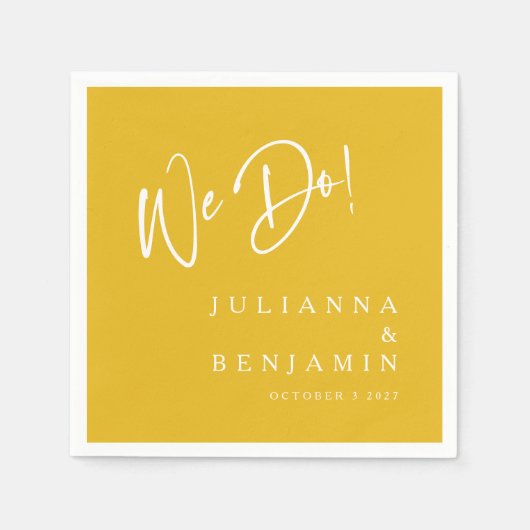 我々モダンはサフエレガントロンカスタム・イエロー結婚ズ スタンダードカクテルナプキン (正面)