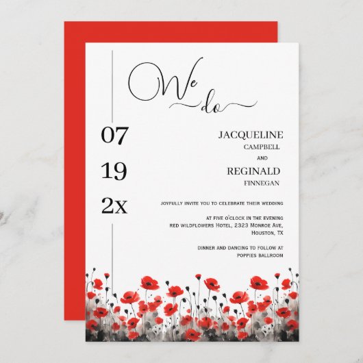 我々モダンはミニマルなフローラを結婚行う 招待状 (正面/裏面)