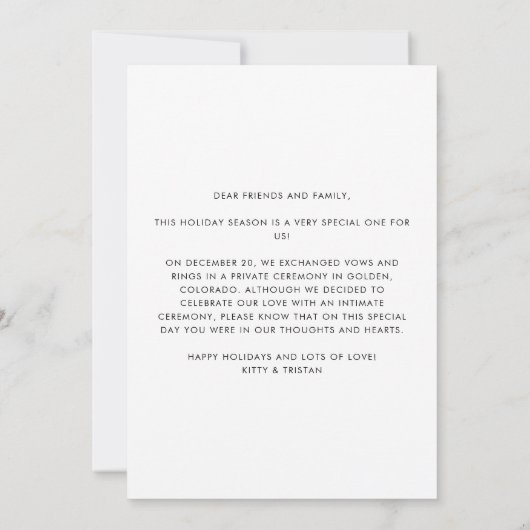 我々モダンはミニマル休日の冬の結婚式を駆け落ちた 案内状 (裏面)