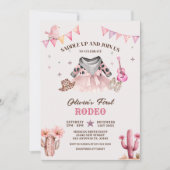 我々リトル女性のカーボーイウエスタンファーストロデオ誕生日 招待状 (正面)