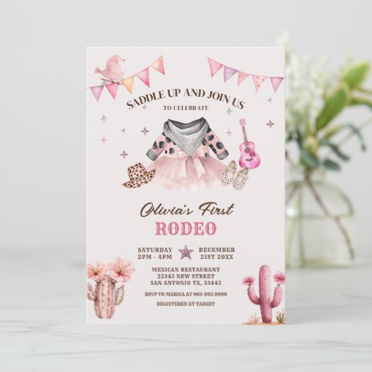 我々リトル女性のカーボーイウエスタンファーストロデオ誕生日 招待状 (スタンド正面)