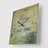 我々リラックスは湖の時間、マウンテンキャビンのデコールにある スクエア壁時計 (傾斜)
