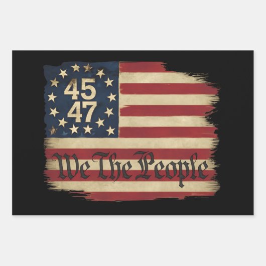 我々人民トランプ45 47動揺してヴィンテージ国旗 ラッピングペーパーシート (正面)