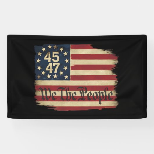我々人民トランプ45 47動揺してヴィンテージ国旗 横断幕 (横)