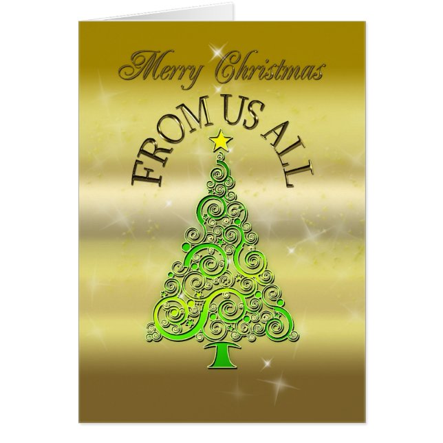 我々全員から、金ゴールド効果クリスマスカード (正面)