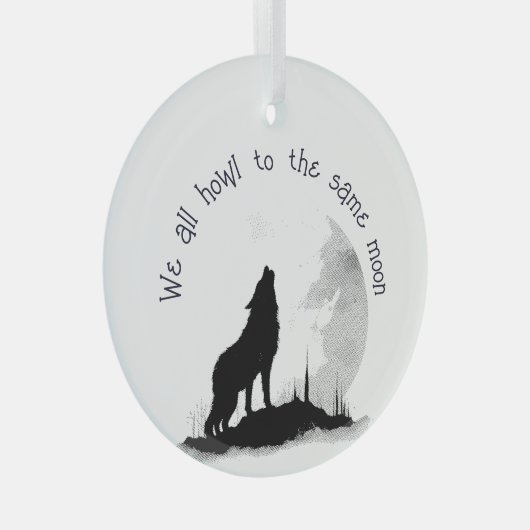 我々全員が同じ月の引用文に吠え感動的る ガラスオーナメント (正面右)
