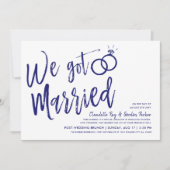 我々得は|ポストズブ結婚ルンチ深いブルー 招待状 (正面)