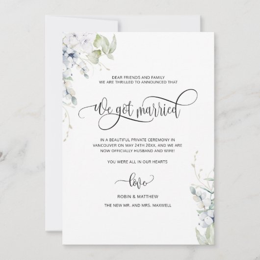 我々得結婚したはエレガント結婚したの 案内状 (正面)