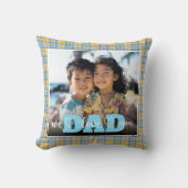 我々愛あなたパパイエローブループレイドカスタムフォト クッション (正面)