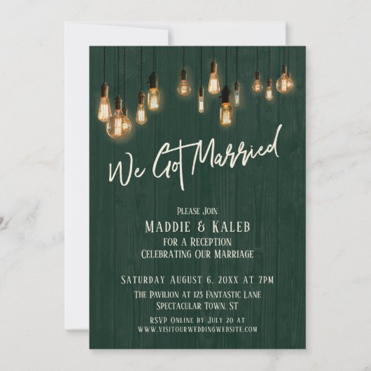 我々暗得緑結婚したの木エジソンライト 招待状 (正面)