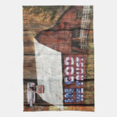 我々素朴が信頼する神にラッチ付きの赤い色あせた納屋 キッチンタオル (縦)