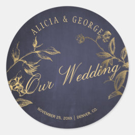 我々結婚のエレガント金ゴールド海軍結婚タイポグラフィ ラウンドシール