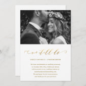 我々結婚はまだ写フェイク真を行っている延期金ゴールド 案内状 (正面/裏面)