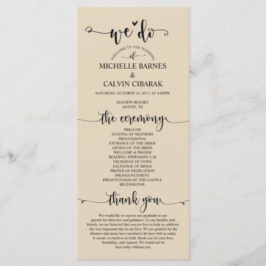 我々結婚式 プログラムカード素朴ベージュテーマ プログラム (正面)