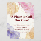 我々自身の引っ越し祝いパーティーレッド金ゴールドピンクと呼ぶ場所 招待状 (正面/裏面)