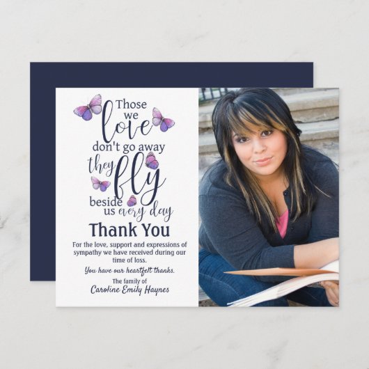 我々蝶を愛する彼らありがとう葬儀悔やみや弔慰 サンキューカード (正面/裏面)