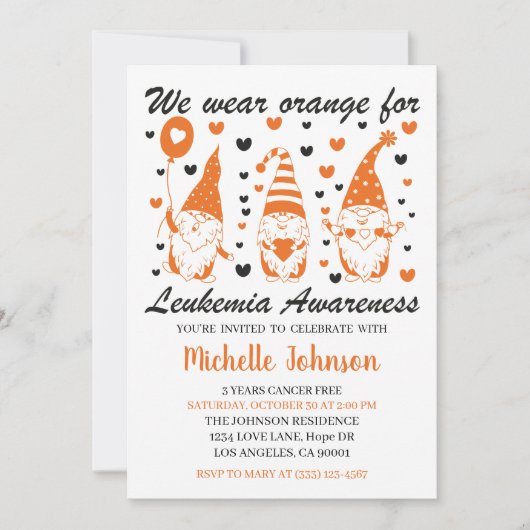 我々衣服オレンジ白血病認識度がんフリー 招待状 (正面)