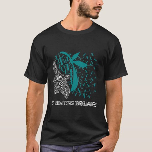 我々衣服ティール(緑がかった色)後外傷性ストレス障害Aw Tシャツ (正面)