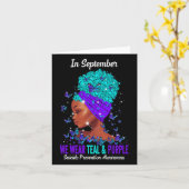 我々衣服ティール（緑がかった色）紫の自殺防止認識度A カード (黄色い花)