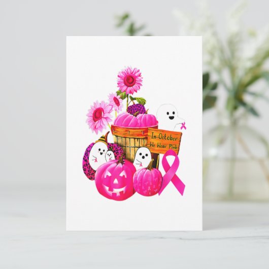 我々衣服ピンク幽霊たち&乳癌のためのカボチャI サンキューカード (スタンド正面)