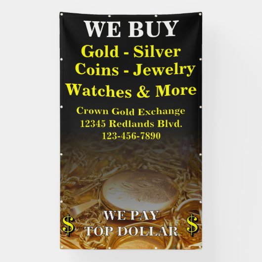 我々買金ゴールド銀コインジュエリー側壁 横断幕 (縦)