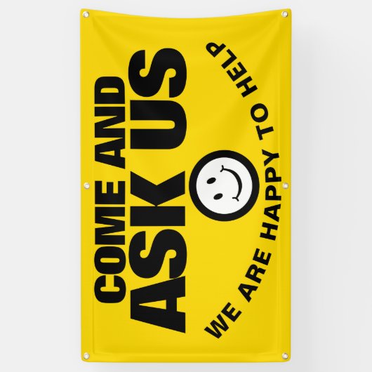 我々頼は黄色の黒いスマイルに幸せ救済である 横断幕 (縦)