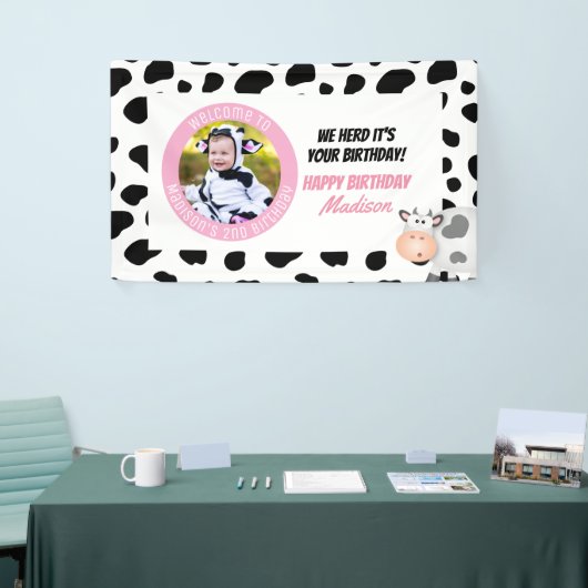 我々Herdそれはあなたの誕生日の聖い牛の誕生日写真 横断幕 (トレードショー)
