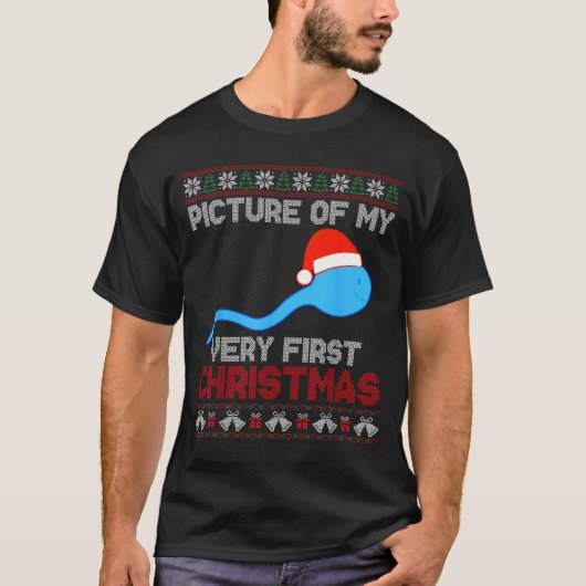 我が初のクリスマスの姿 - 笑える精子のサンタクロース Tシャツ (正面)