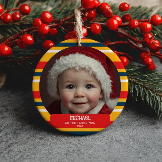 我が子の初めてのクリスマスの記念写真 サンタの小人デザイン セラミックオーナメント