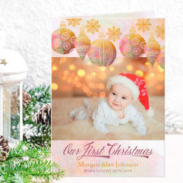我が子の初めてのクリスマス ゴールドスノーフレーク 3枚の写真入り シーズンカード
