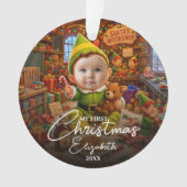 我が子の初めてのクリスマス サンタの小さな助手 写真入り オーナメント (正面)