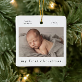 我が子の初めてのクリスマス シンプルな赤ちゃんの写真 セラミックオーナメント