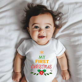 我が子の初めてのクリスマス スターとガーランド ベビーTシャツ