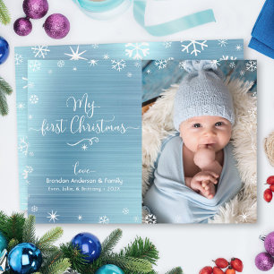 我が子の初めてのクリスマス 写真 スノーフレーク ターコイズブルー シーズンカード