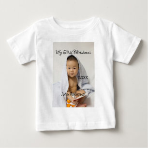 我が子の初めてのクリスマス 名前と日付と年と写真 ベビーTシャツ