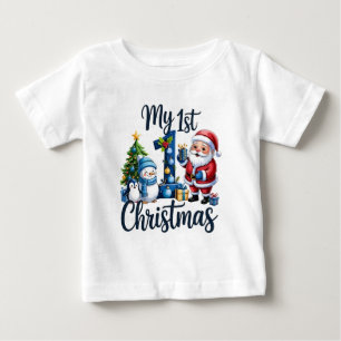 我が子の初めてのクリスマス 青いベイビーボーイ - あったかい心 ベビーTシャツ