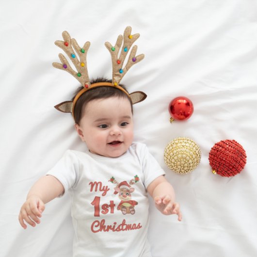 我が子の最初のクリスマス - 可愛いトナカイ ベビーボディスーツ