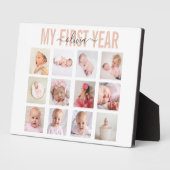 我が子の1歳の誕生日記念の女の子の12枚の写真のコラージュ フォトプラーク (側面)